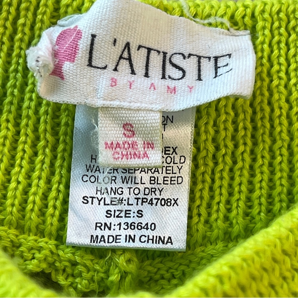 Lime Green Net Style Open Knit Flared Pants - image 7